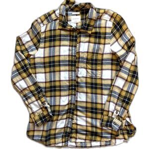 American Eagle Boyfriend Shirt Women Medium Yellow Plaid Button Down Soft Spring